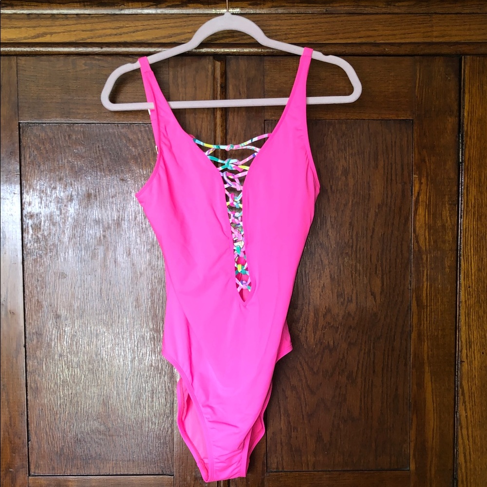 Lilly Pulitzer Pink Starburst Isle Lattice One Piece Swimsuit Size 10